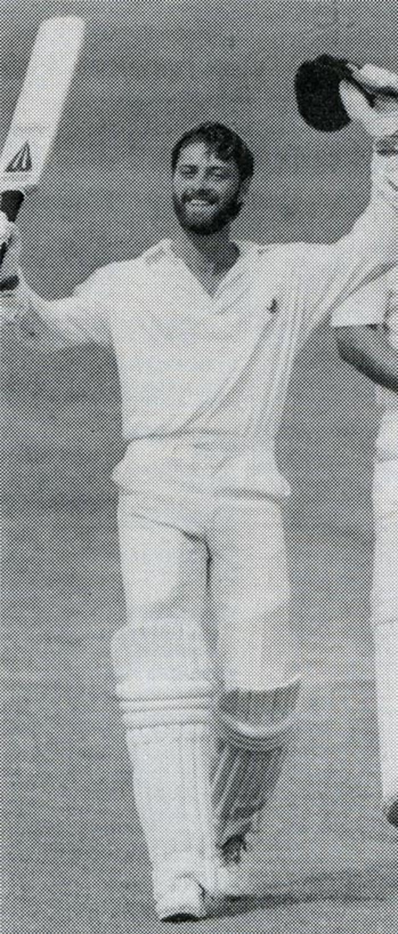 Graeme Fowler takes the plaudits on reaching his double hundred, India v England. 4th Test, Madras, January 13, 1984