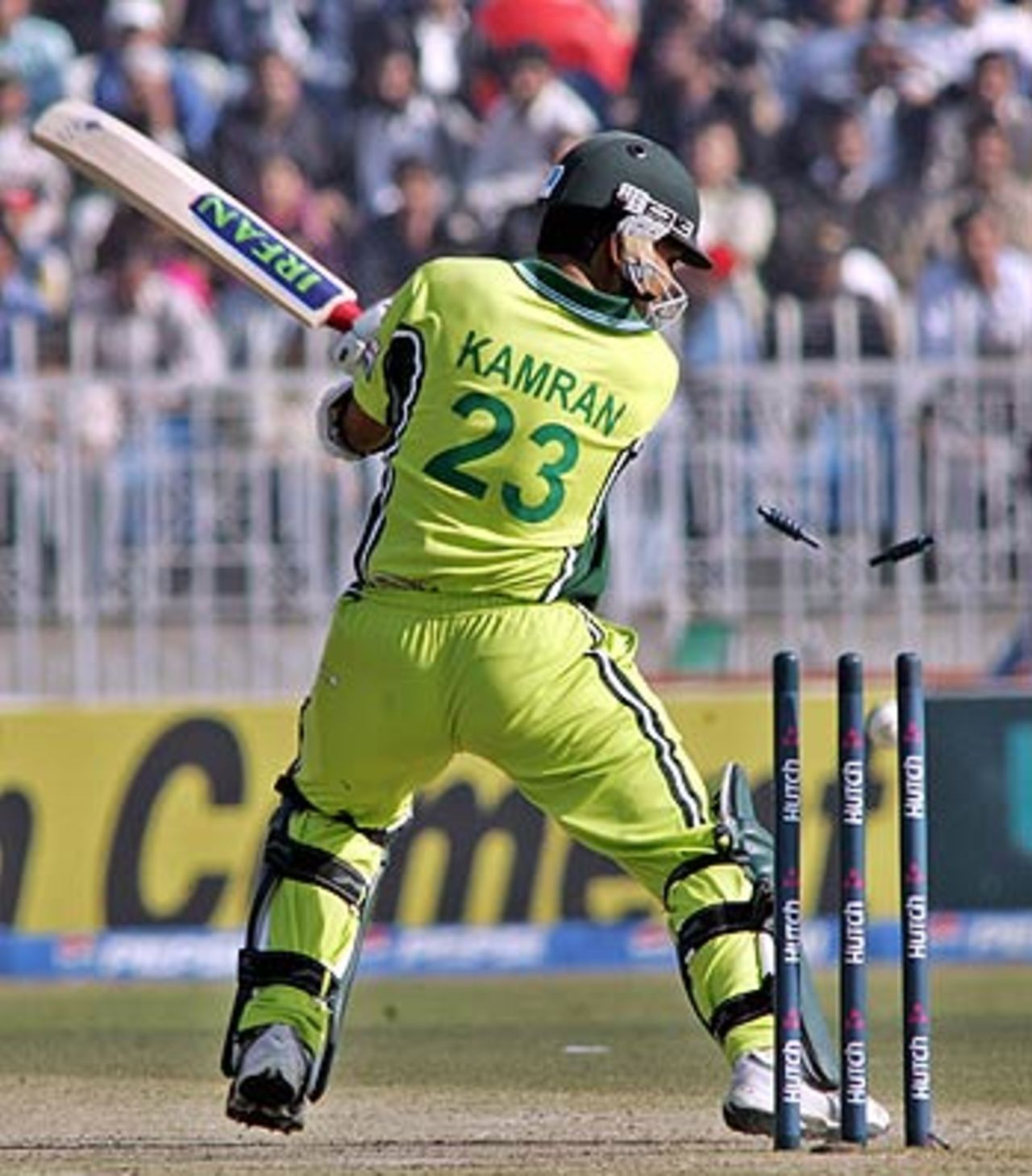 Kamran Akmal chops the ball onto his stumps, Pakistan v India, 2nd ODI, Rawalpindi, February 11 2006