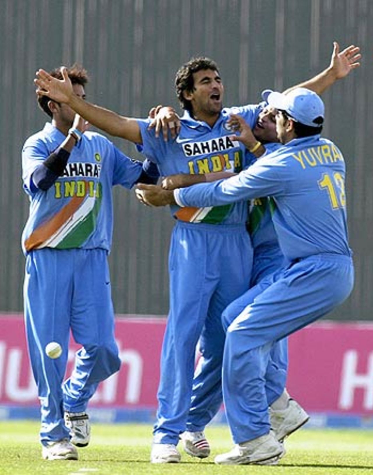 The Indian players rush to congratulate Zaheer Khan for dismissing Inzamam-ul-Haq, Pakistan v India, 2nd ODI, Rawalpindi, February 11 2006