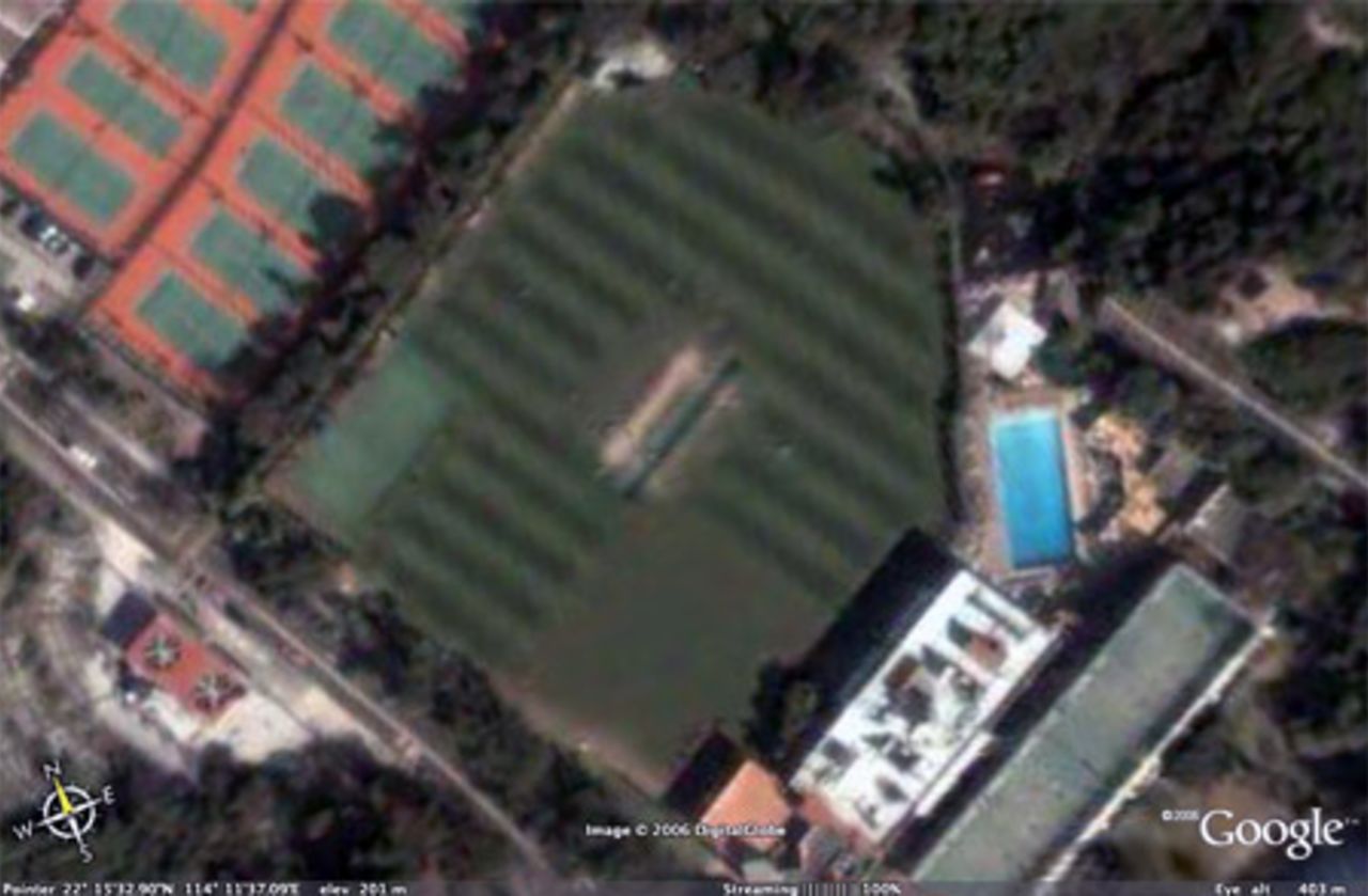 Satellite image of the Hong Kong Cricket Club. Elevation 403m. Courtesy Google Earth