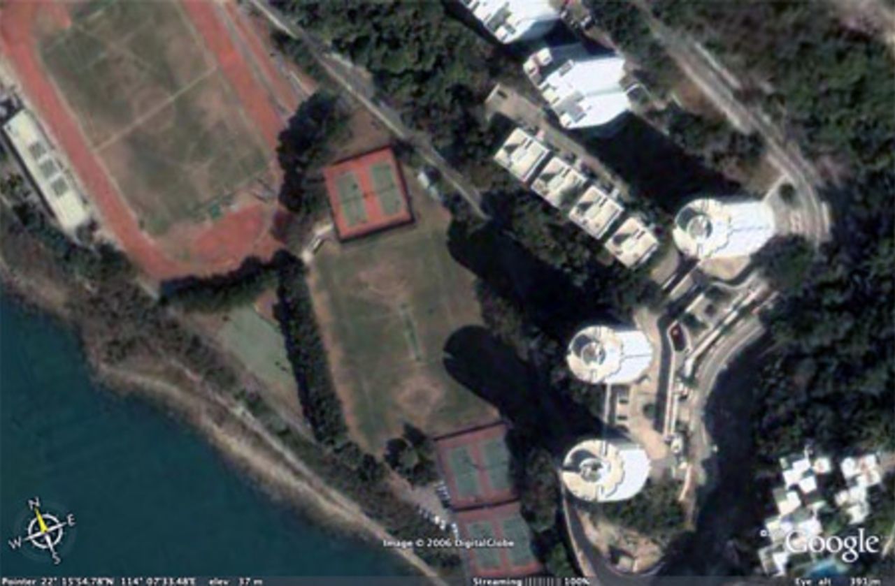 Satellite image of the Hong Kong University ground, Sandy Bay, Island South, Hong Kong. Elevation 391m. Courtesy Google Earth.