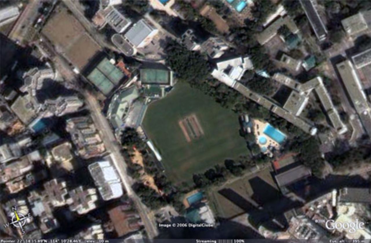 Satellite image of the Kowloon Cricket Club, Hong Kong. Elevation 395m. Courtesy Google Earth