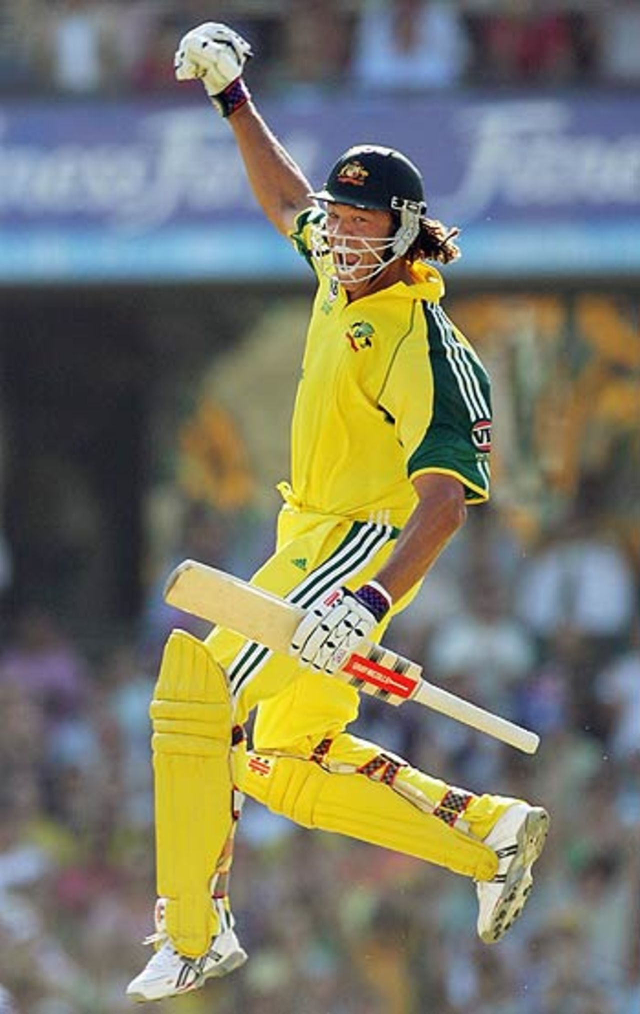 Andrew Symonds is delighted after reaching his hundred, Australia v Sri Lanka, VB Series, 2nd Final, Sydney, February 12, 2006
