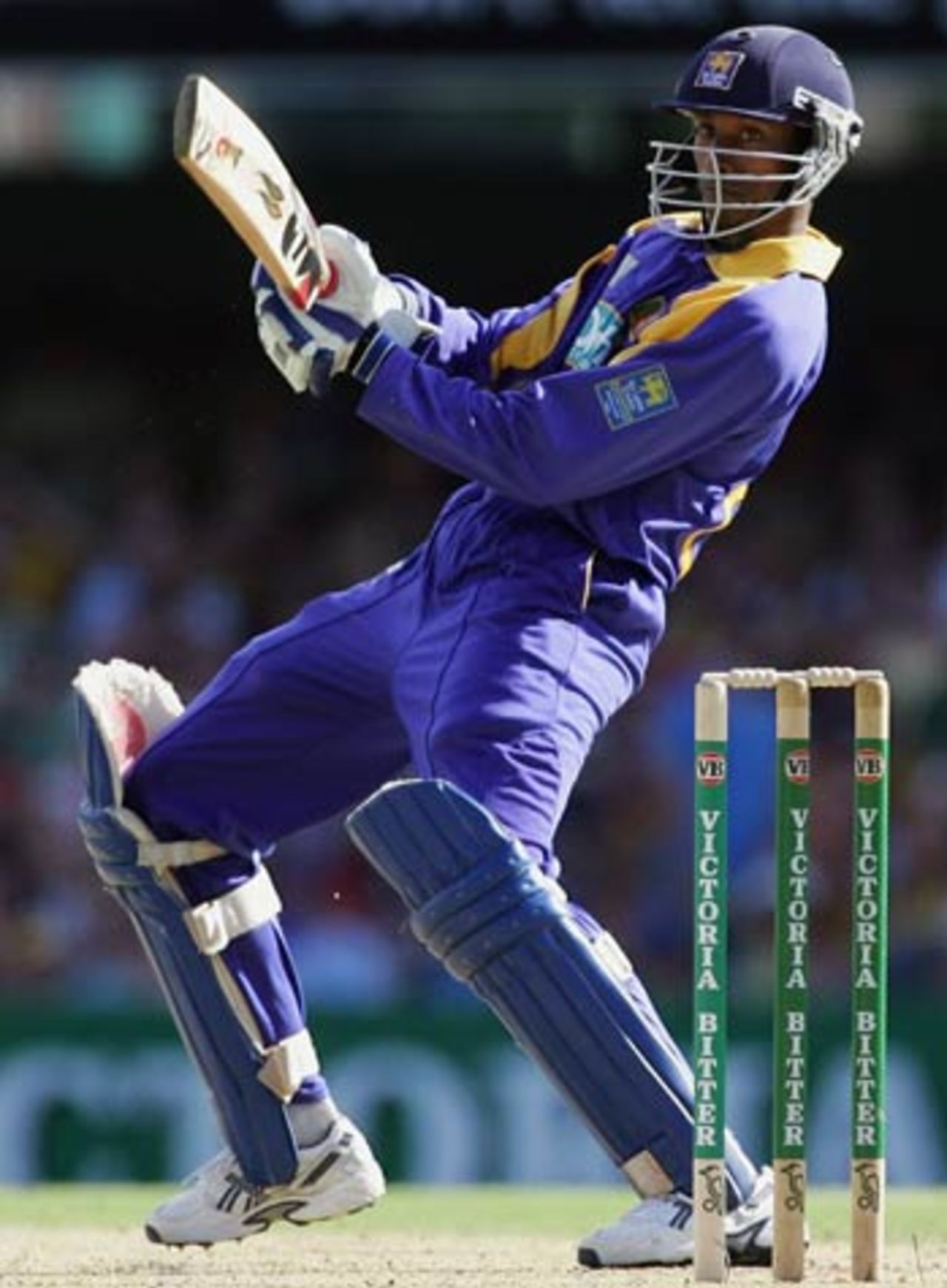 Russel Arnold improvises on the way to his 71-ball 76, Australia v Sri Lanka, VB Series, 3rd Final, Brisbane, February 14, 2006