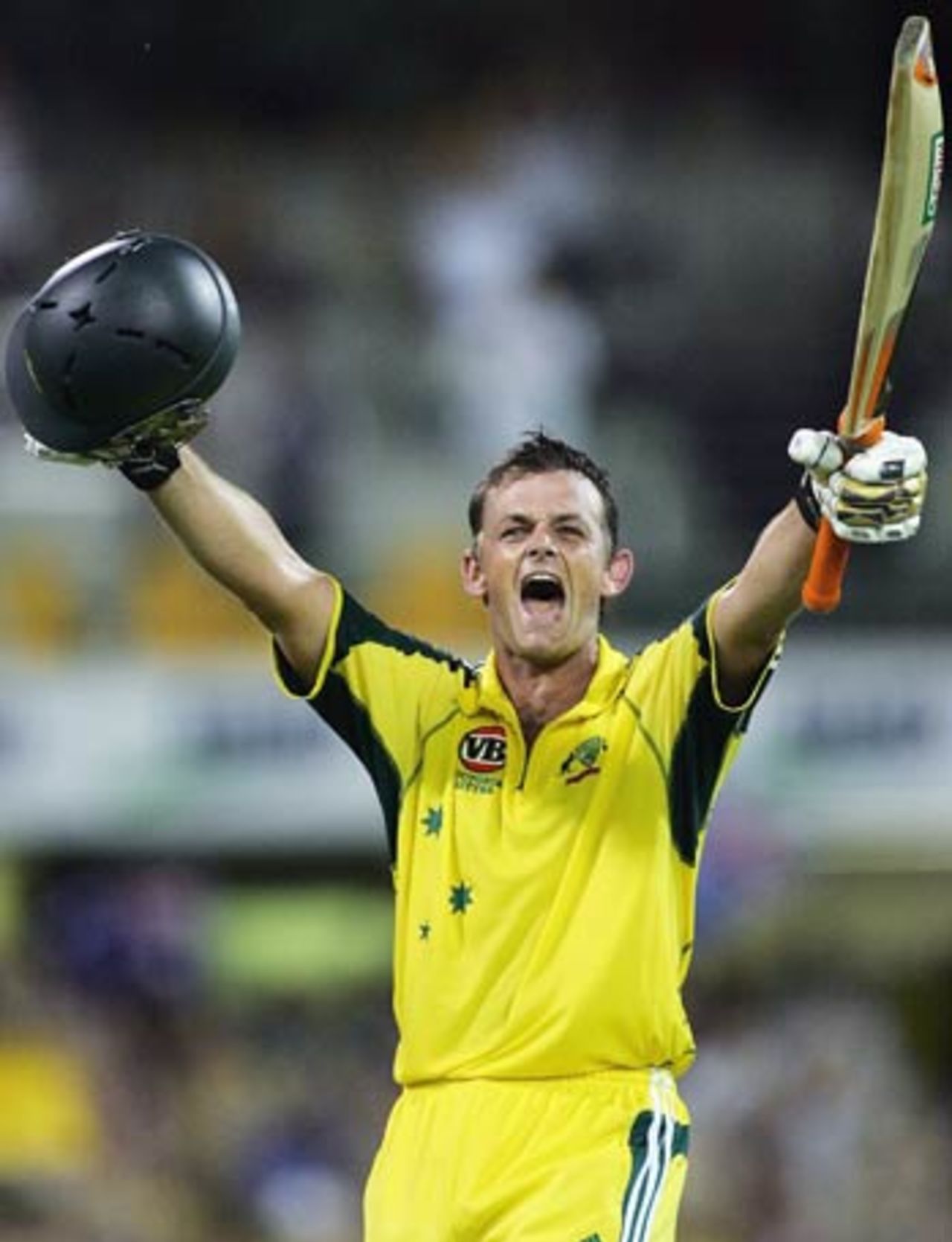 Adam Gilchrist gets to his hundred off just 67 balls, Australia v Sri Lanka, VB Series, 3rd Final, Brisbane, February 14, 2006