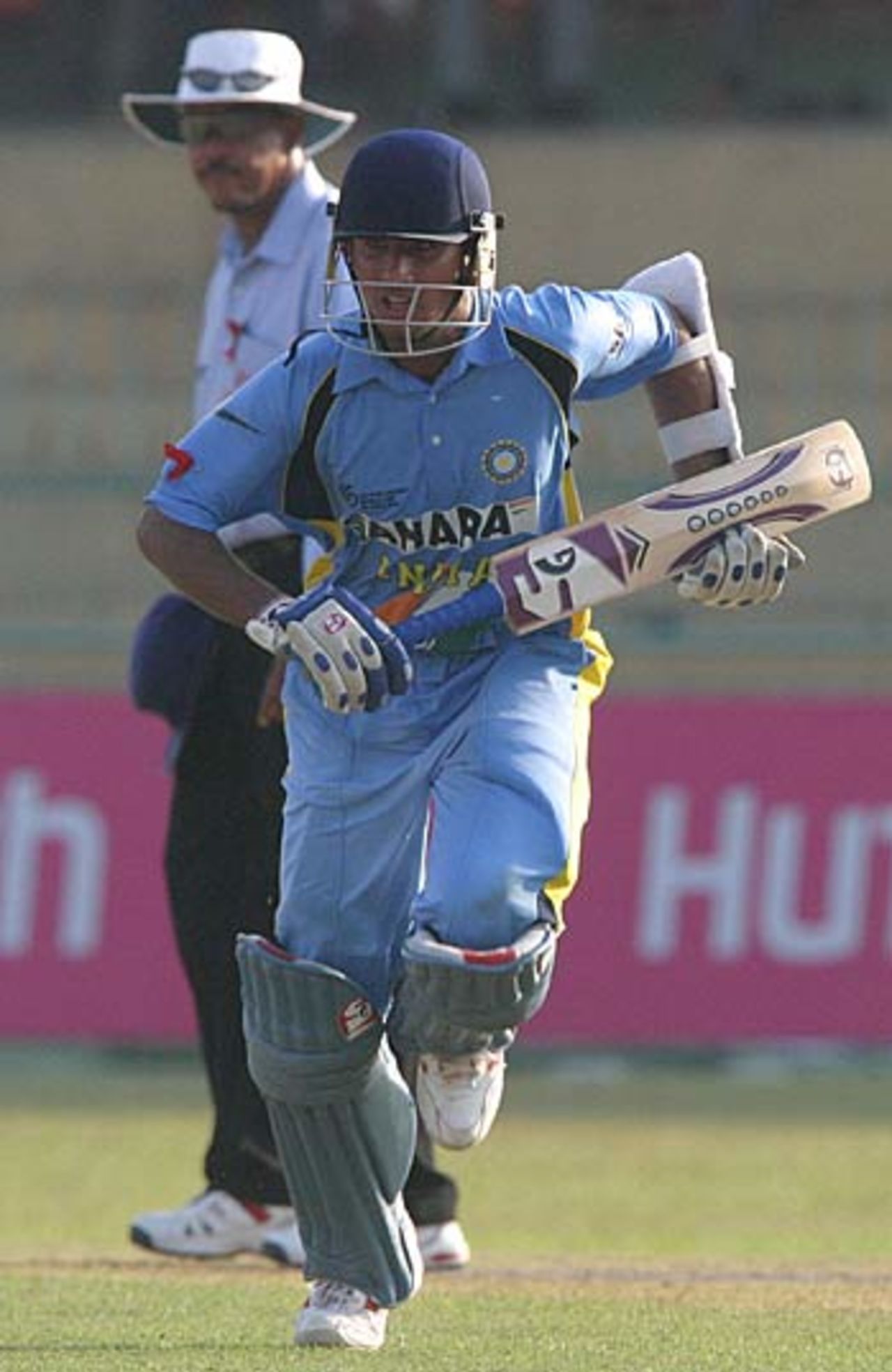 Cheteshwar Pujara scampers a single on his way to an unbeaten 129 , England v India, Under-19 World Cup semi-final, Colombo, February 15, 2006