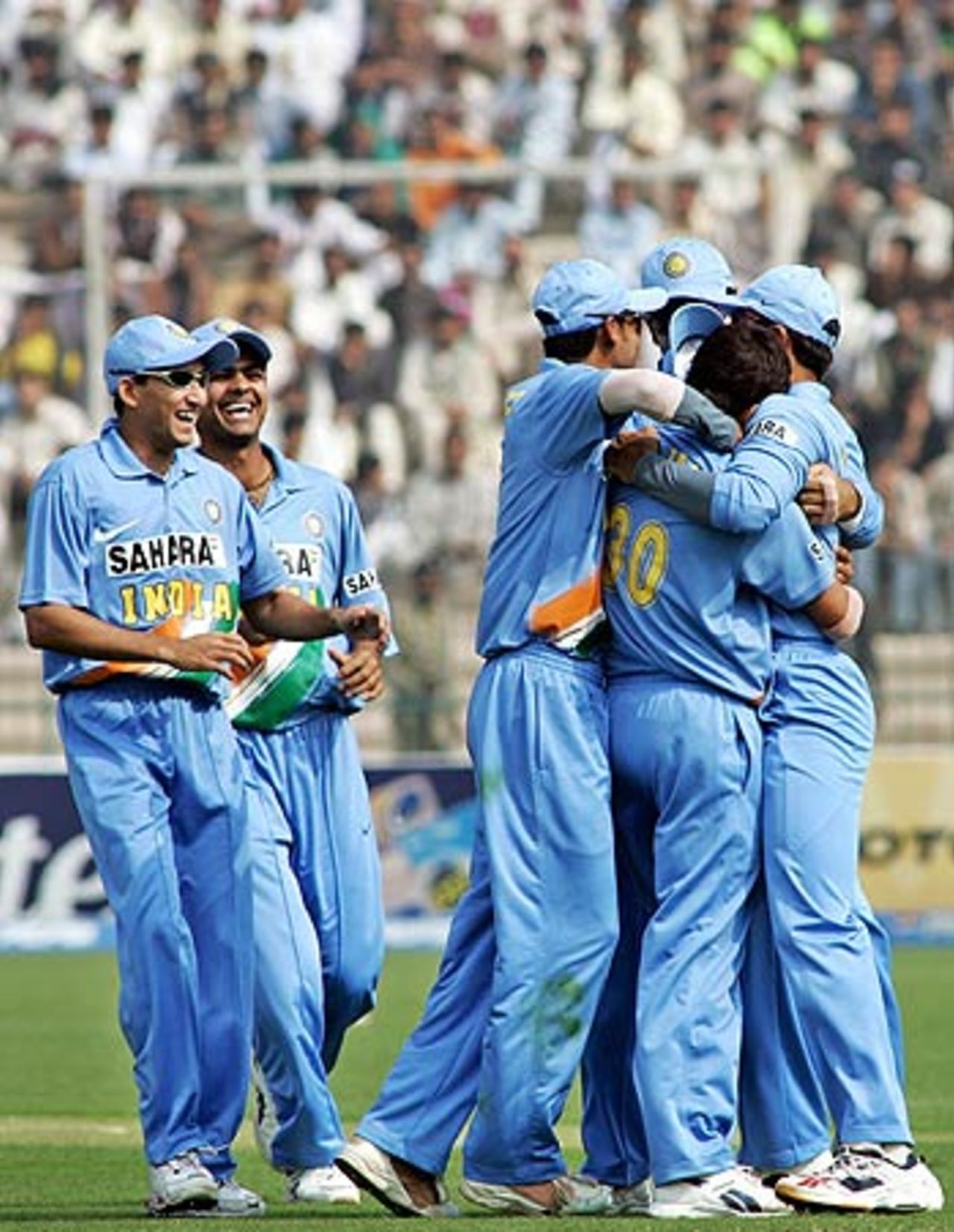 The Indians celebrate Kamran Akmal's wicket, Pakistan v India, 4th ODI, Multan, February 16, 2006