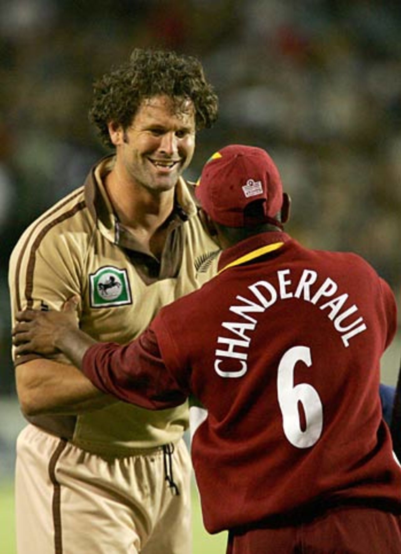 Shiv Chanderpaul shakes hands with Chris Cairns on his final appearance, New Zealand v West Indies, Twenty20, Auckland, February 16, 2006