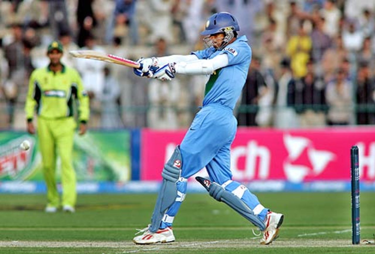 Rahul Dravid plays a shot on the on side during his innings of 59, Pakistan v India, 4th ODI, Multan, February 16 2006