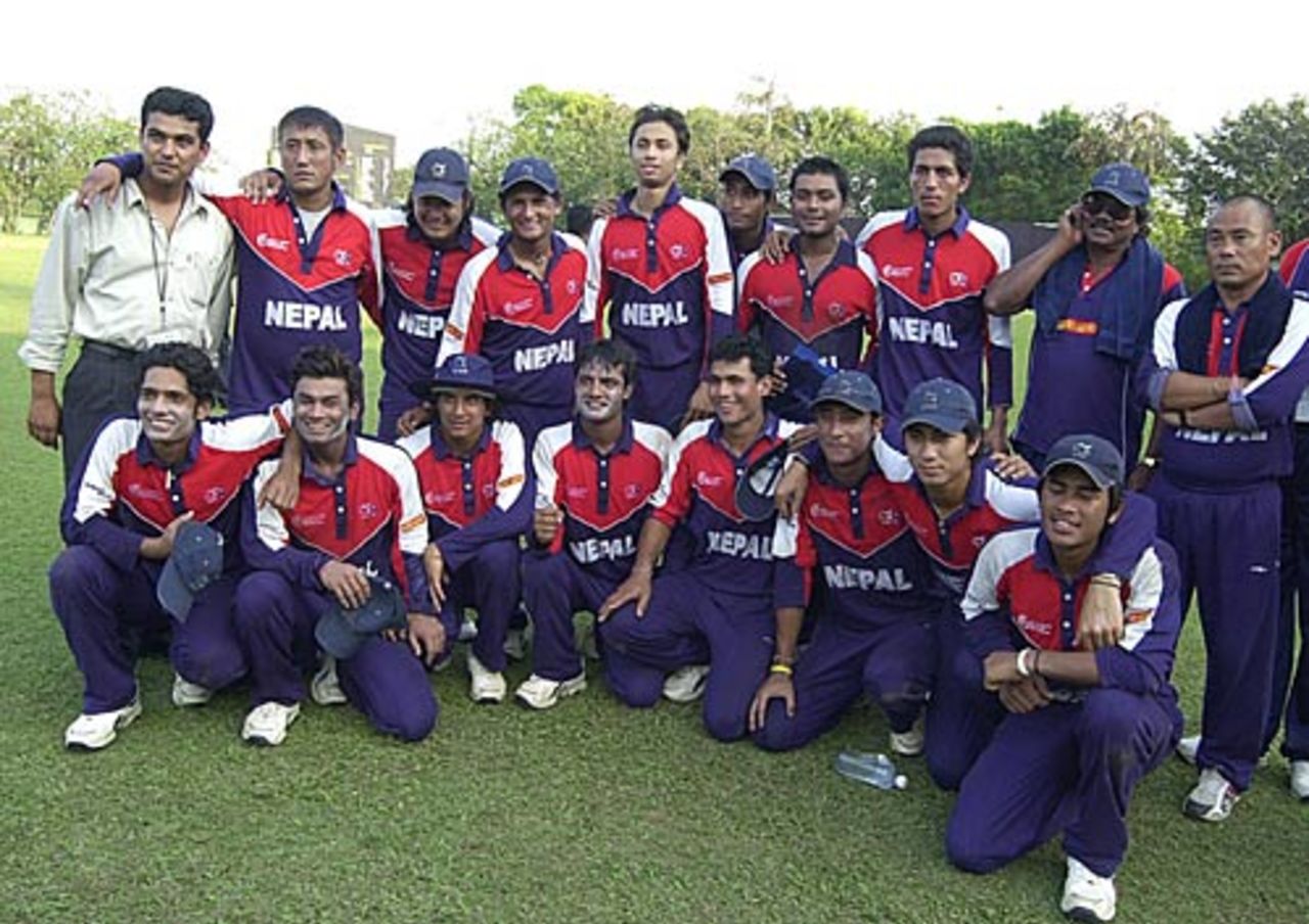The victorious Nepal team after beating South Africa, Nepal v South Africa, Under-19 World Cup, February 16, 2006