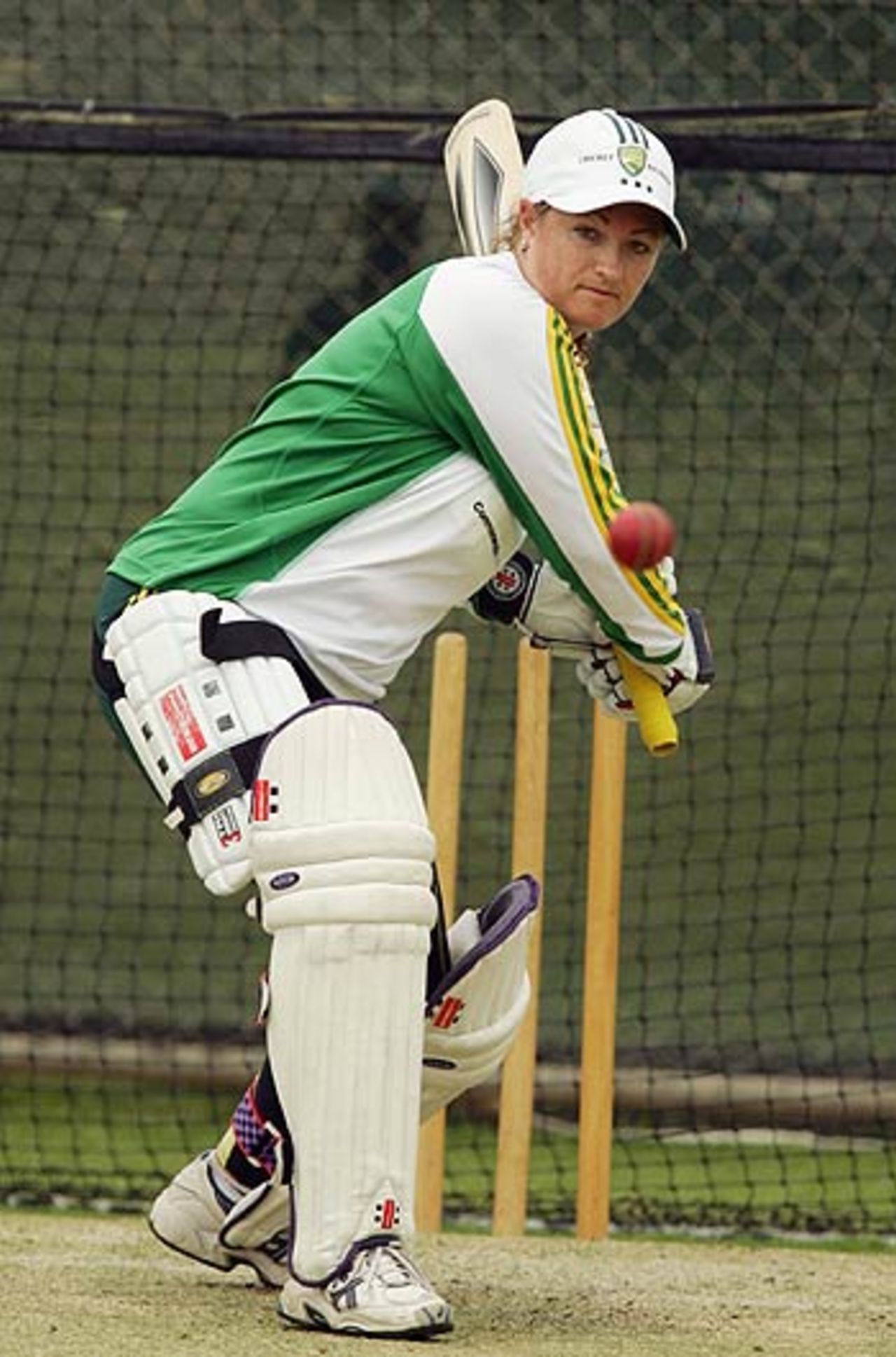 Karen Rolton plays a shot at the nets before the first Test against India, Adelaide Oval, February 17 2006