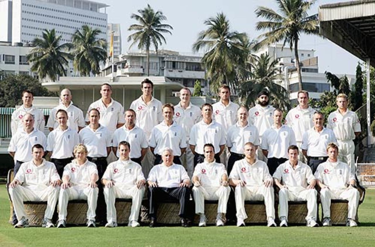 The England Test team pose for a photograph at the Brabourne Stadium, Mumbai, February 17 2006