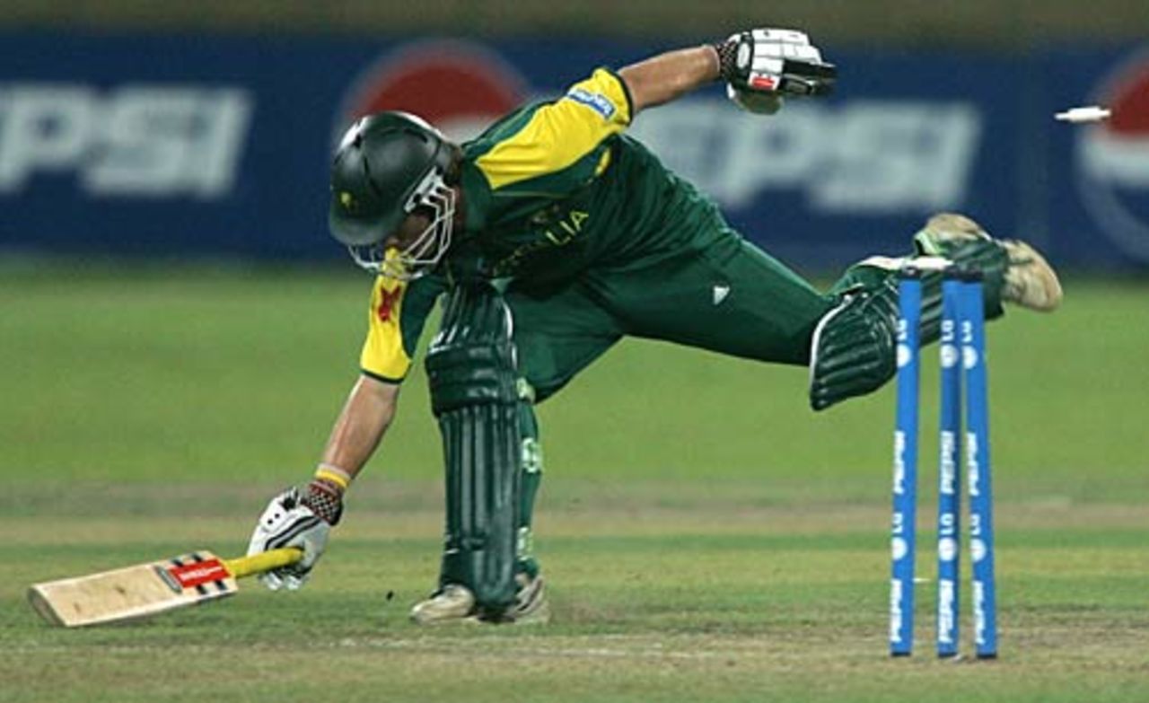 Matthew Wade is run out as Australia's innings subsides, Australia v Pakistan, Under-19 World Cup semi-final., Colombo, February 17, 2006