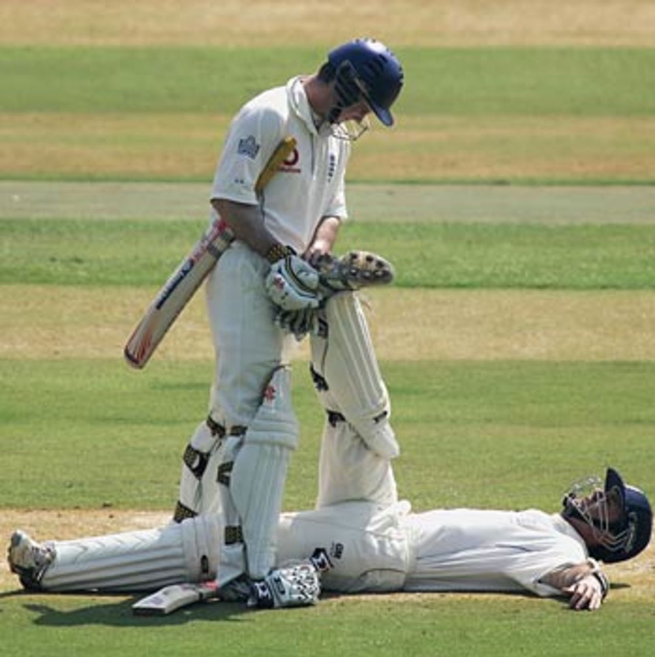 Not the ideal way to put your feet up - Michael Vaughan feels the Indian heat, England XI v CCI XI, tour match, Brabourne Stadium, Mumbai, February 18, 2006