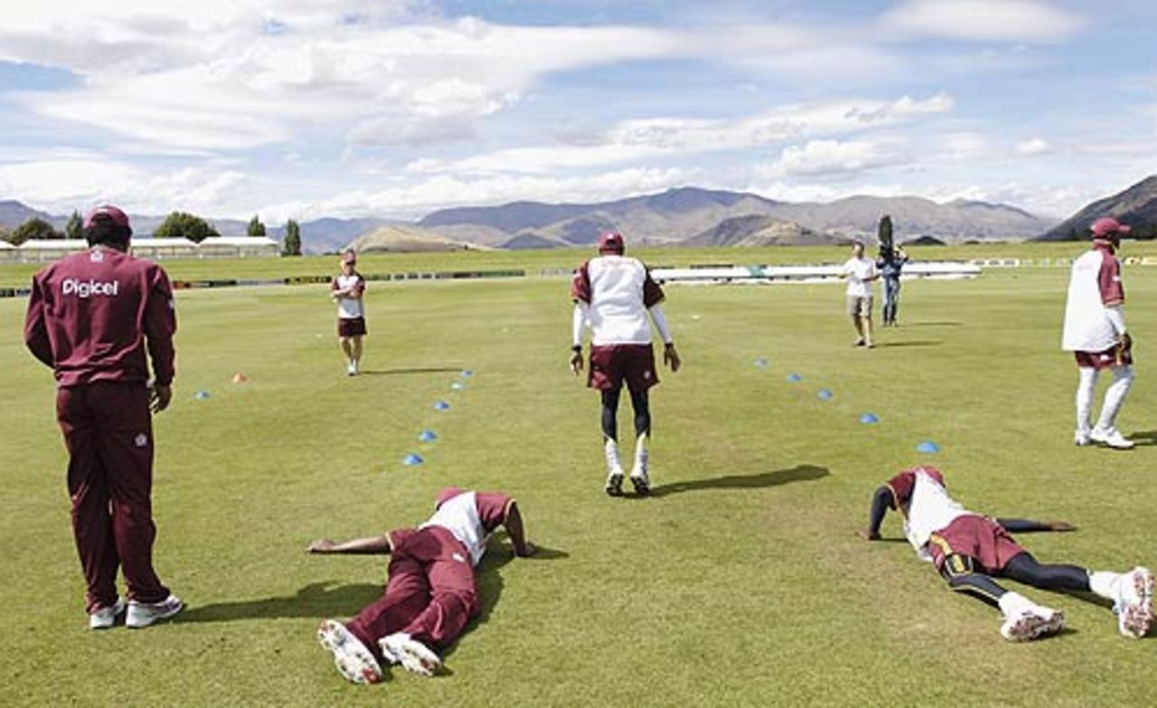 West Indies players undertake training exercises, Queenstown, February 21 2006