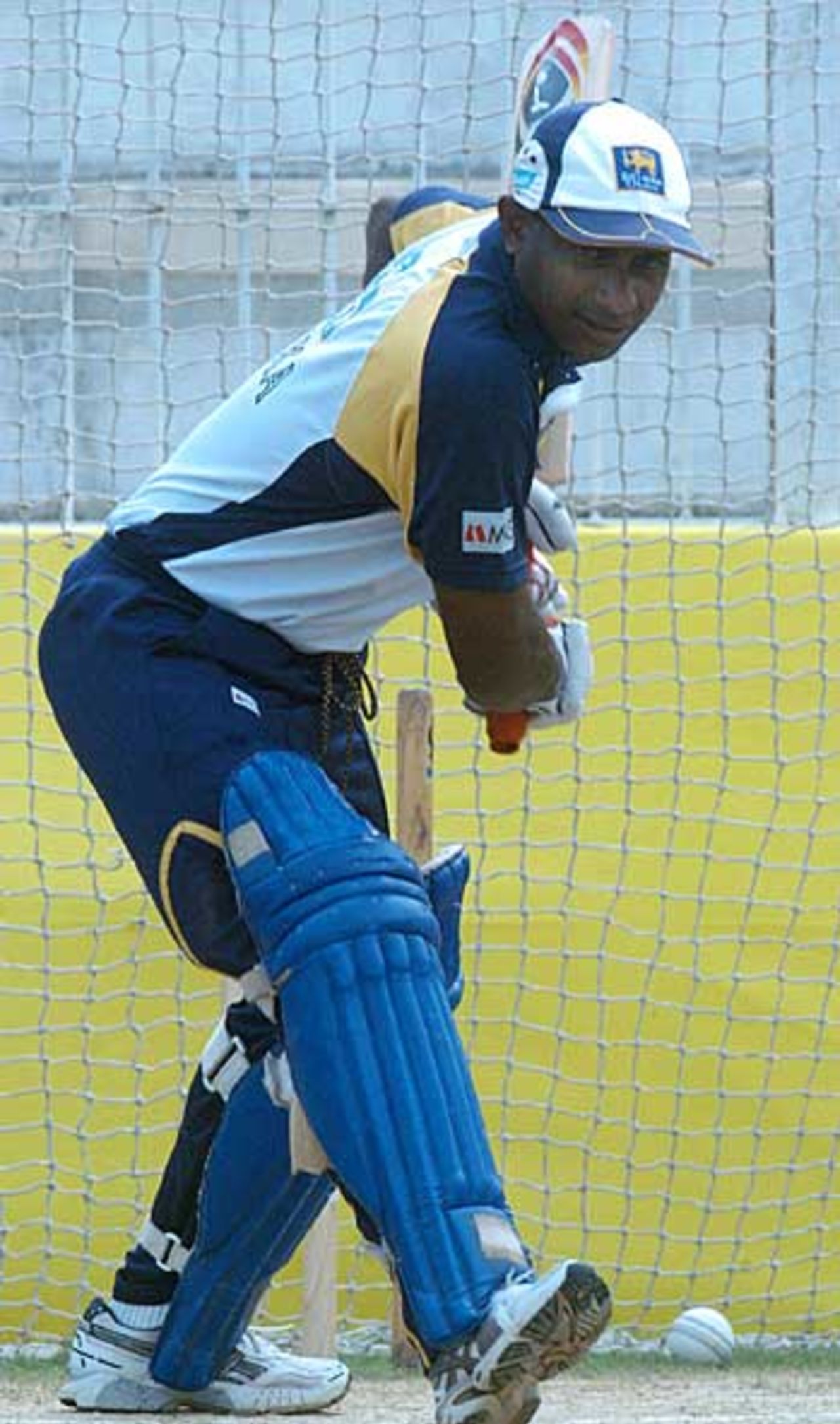 Sanath Jayasuriya keeps his eye on the ball during a net session, Sri Lanka in Bangladesh, Bogra, February 21, 2006
