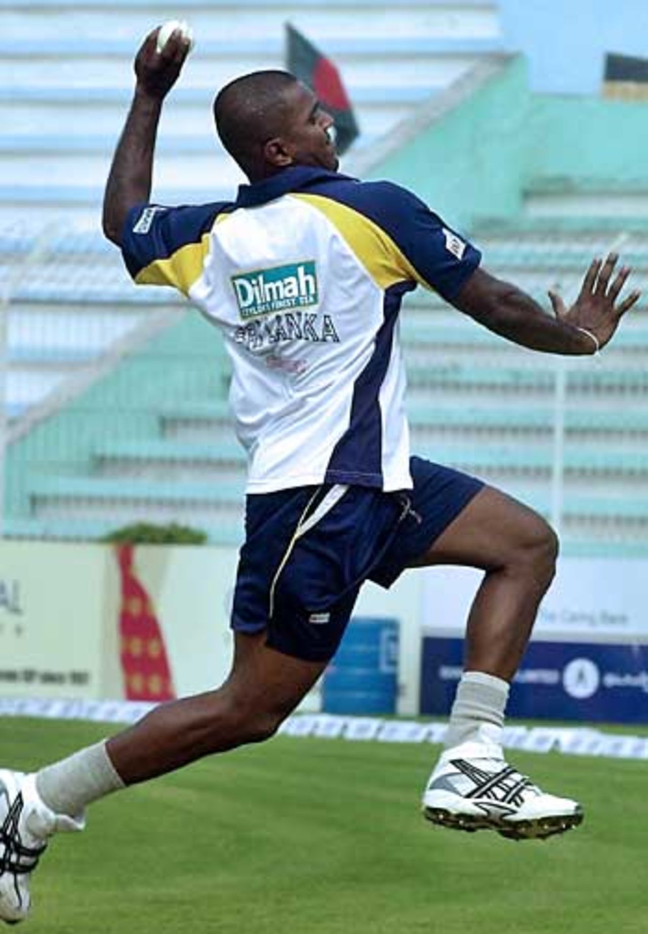 Ruchira Perera flies into bowl during a net session, Sri Lanka in Bangladesh, Bogra, February 21, 2006