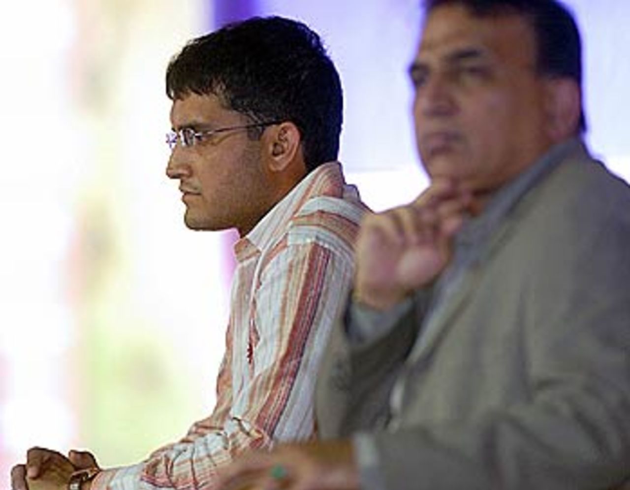 Sourav Ganguly and Sunil Gavaskar share the stage during a social gathering at Kolkata, February 24, 2006
