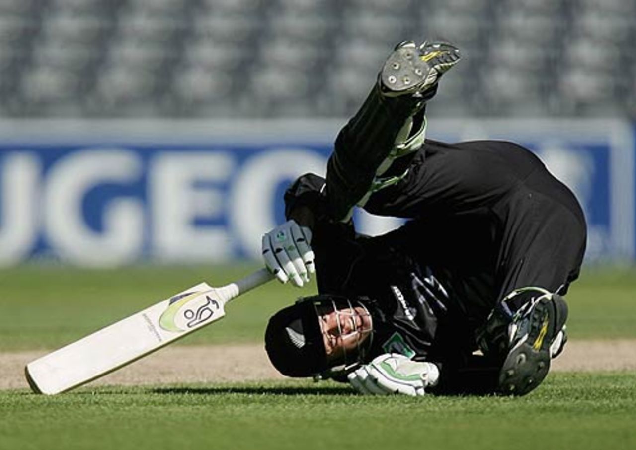 Nathan Astle does the tumble after a risky run,  
New Zealand v West Indies, 3rd ODI, Christchurch, February 25 2006