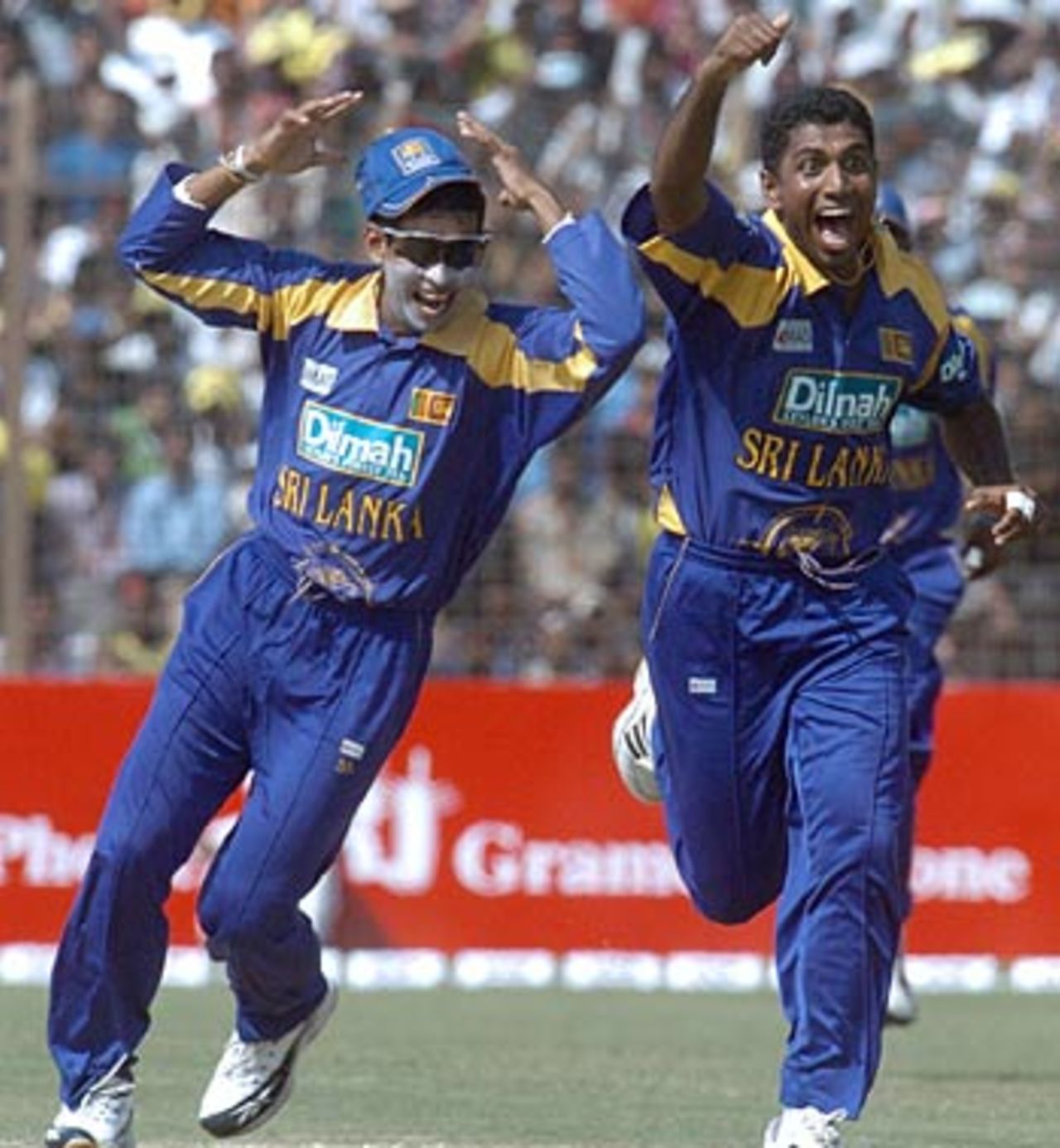 Dammika Prasad and Tillakaratne Dilshan celebrate as Bangladesh's top order is blown away, Bangladesh v Sri Lanka, 3rd ODI, Chittagong, February 25, 2006