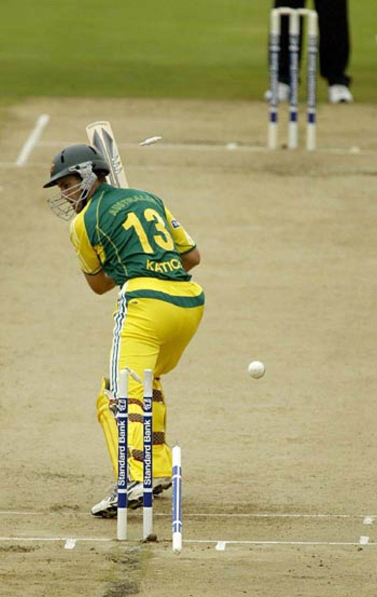 Simon Katich loses his leg stump to Makhaya Ntini as Australia struggle against the new ball, South Africa v Australia, 1st ODI, Centurion Park, February 26, 2006