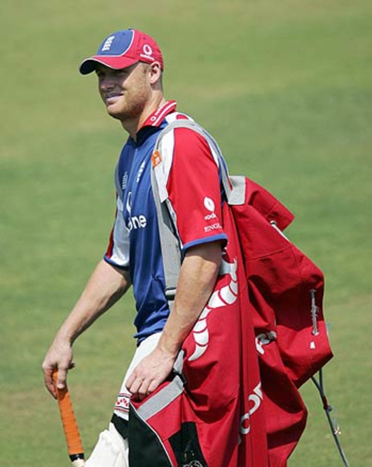 Andrew Flintoff heads to the nets on the eve of the first Test, Nagpur, February 28, 2006