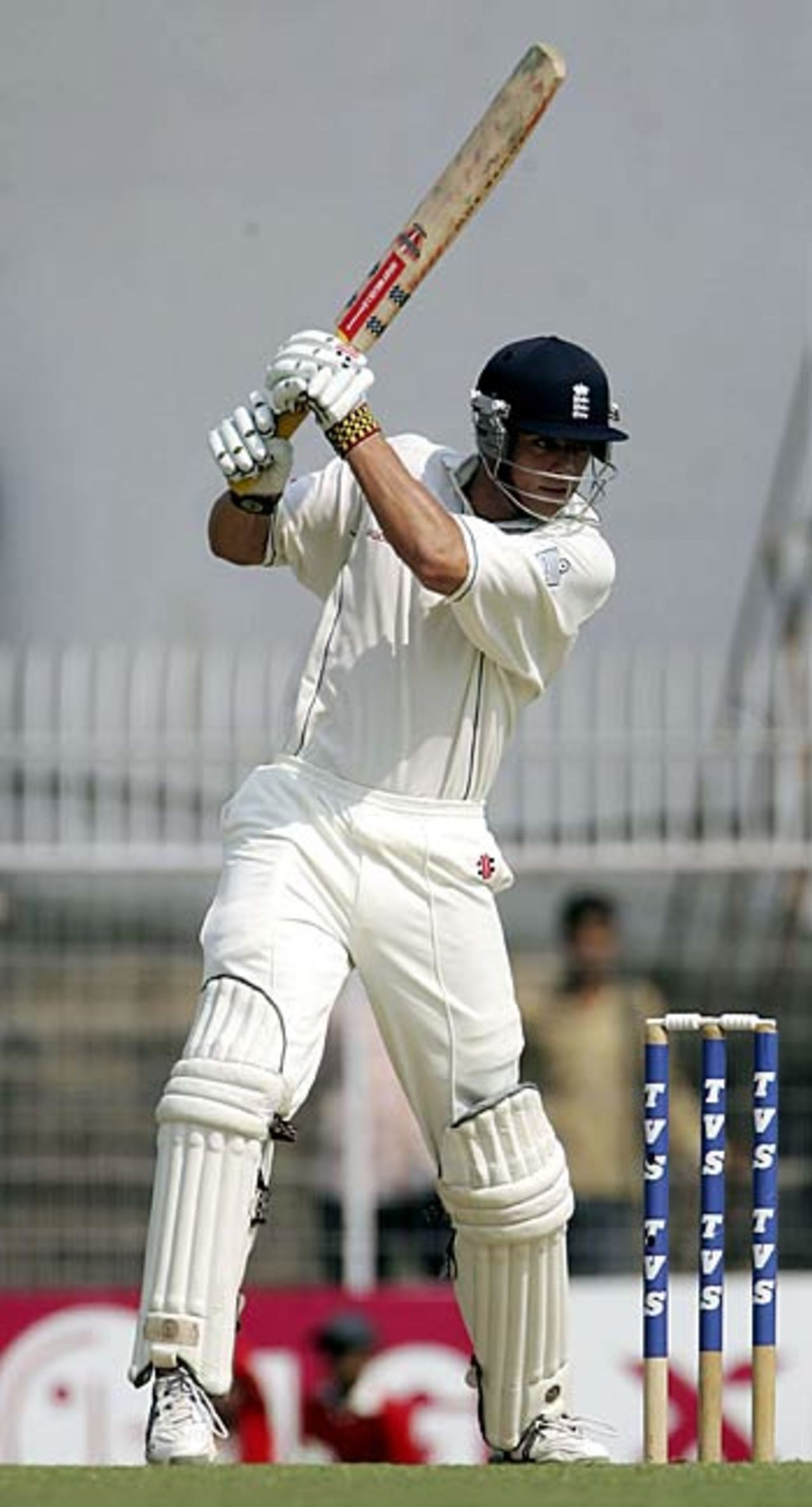 England's debut opener, Alastair Cook, drives off the back foot, England v India,  1st Test, Nagpur, March 1, 2006