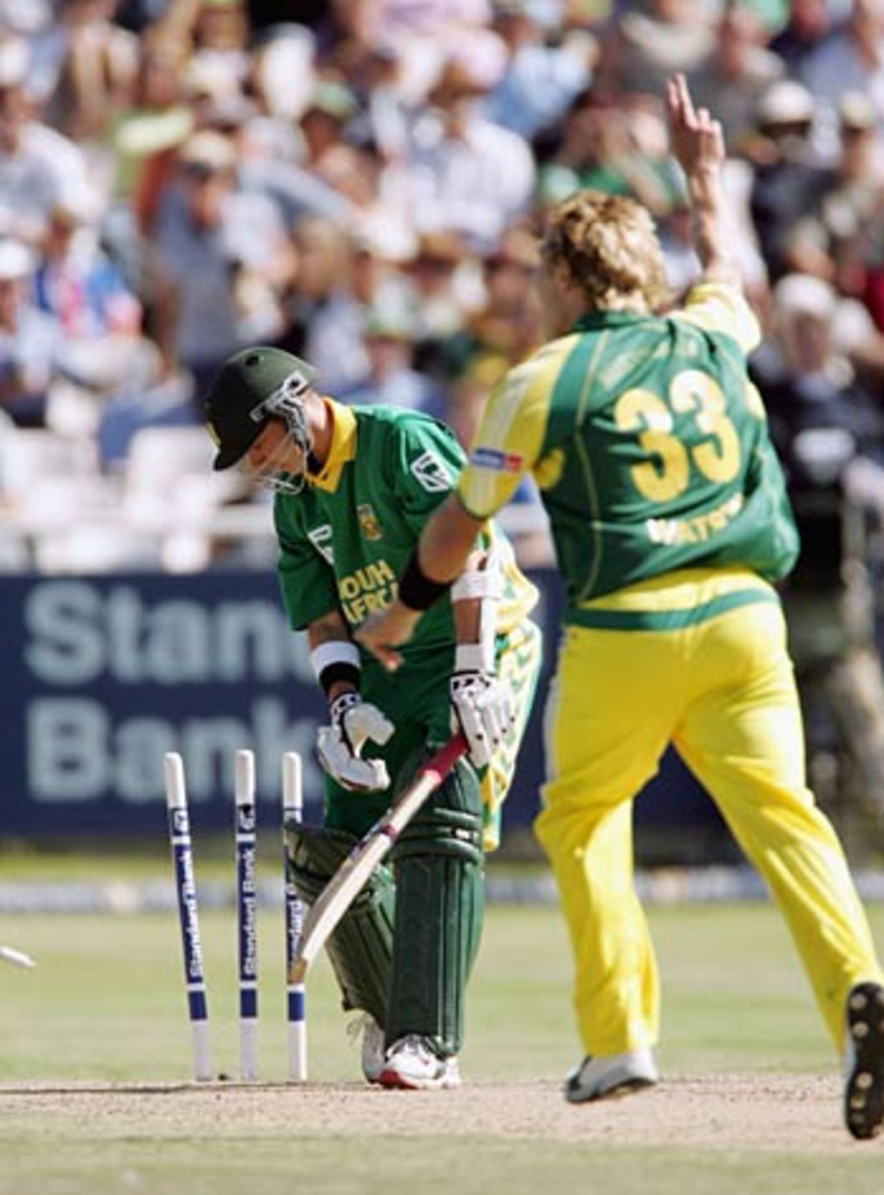 Boeta Dippenaar is bowled by Shane Watson as Australia make some early inroads, South Africa v Australia, 2nd ODI, Cape Town, March 3, 2006