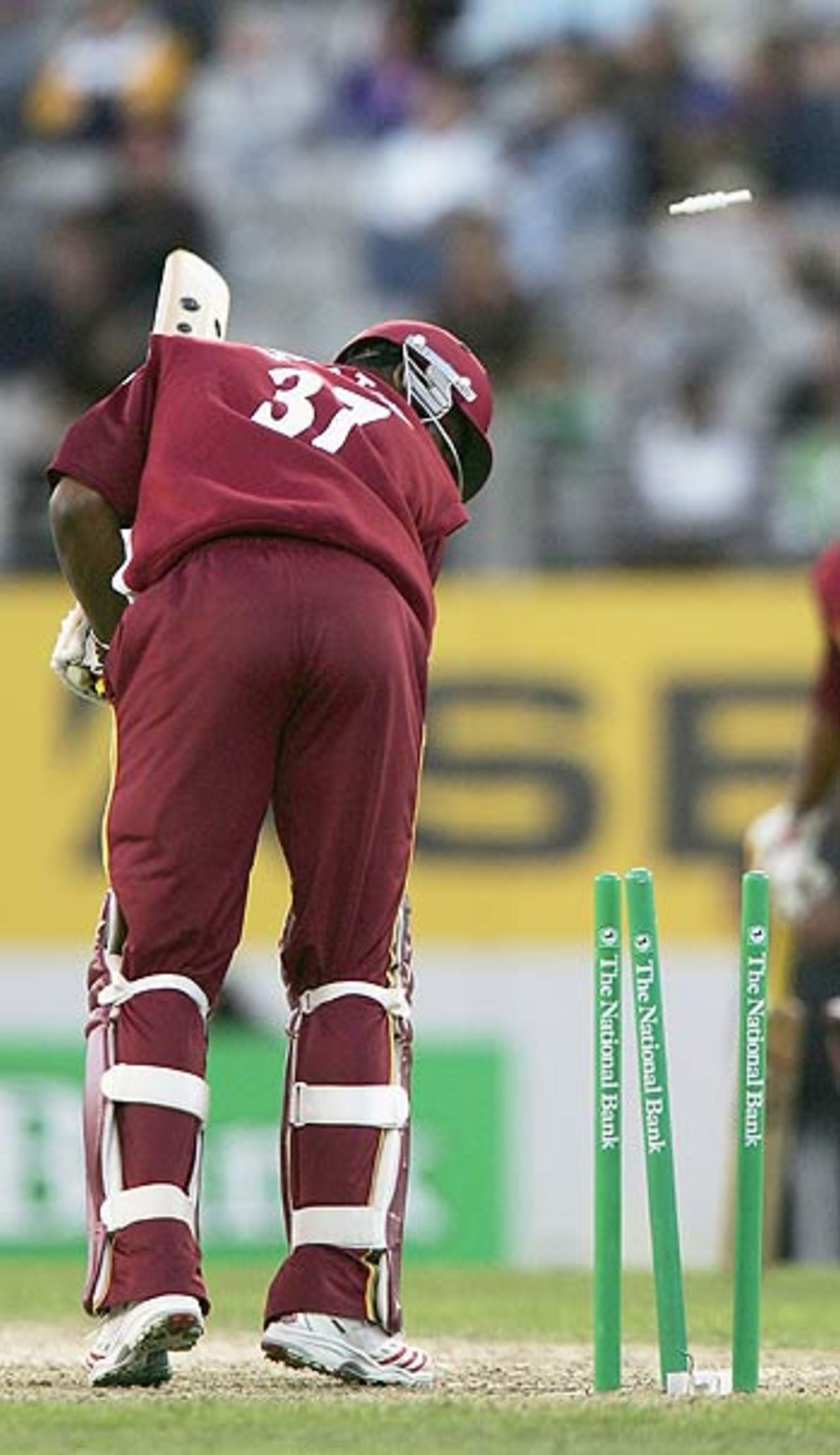 Runako Morton looks back at the furniture, New Zealand v West Indies, 5th ODI, Auckland, March 4 2006
