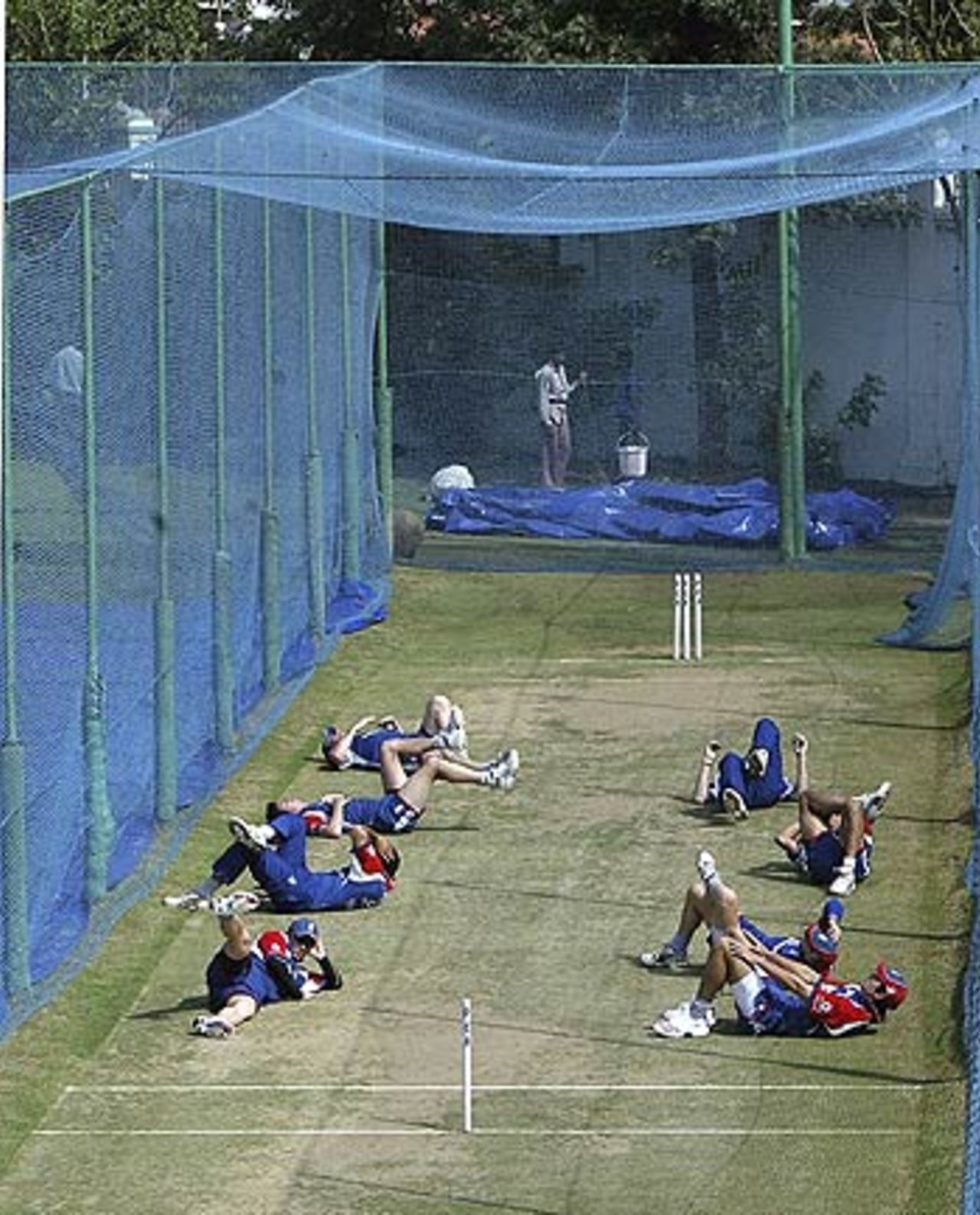 England warm up for a practise session, Mohali, March 7, 2006