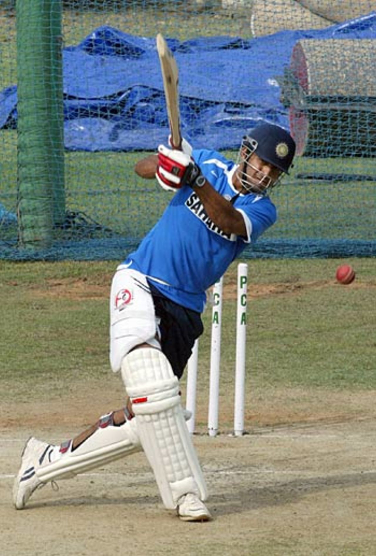 Irfan Pathan finds the middle of his bat as he prepares for the second Test, Mohali, March 7, 2006