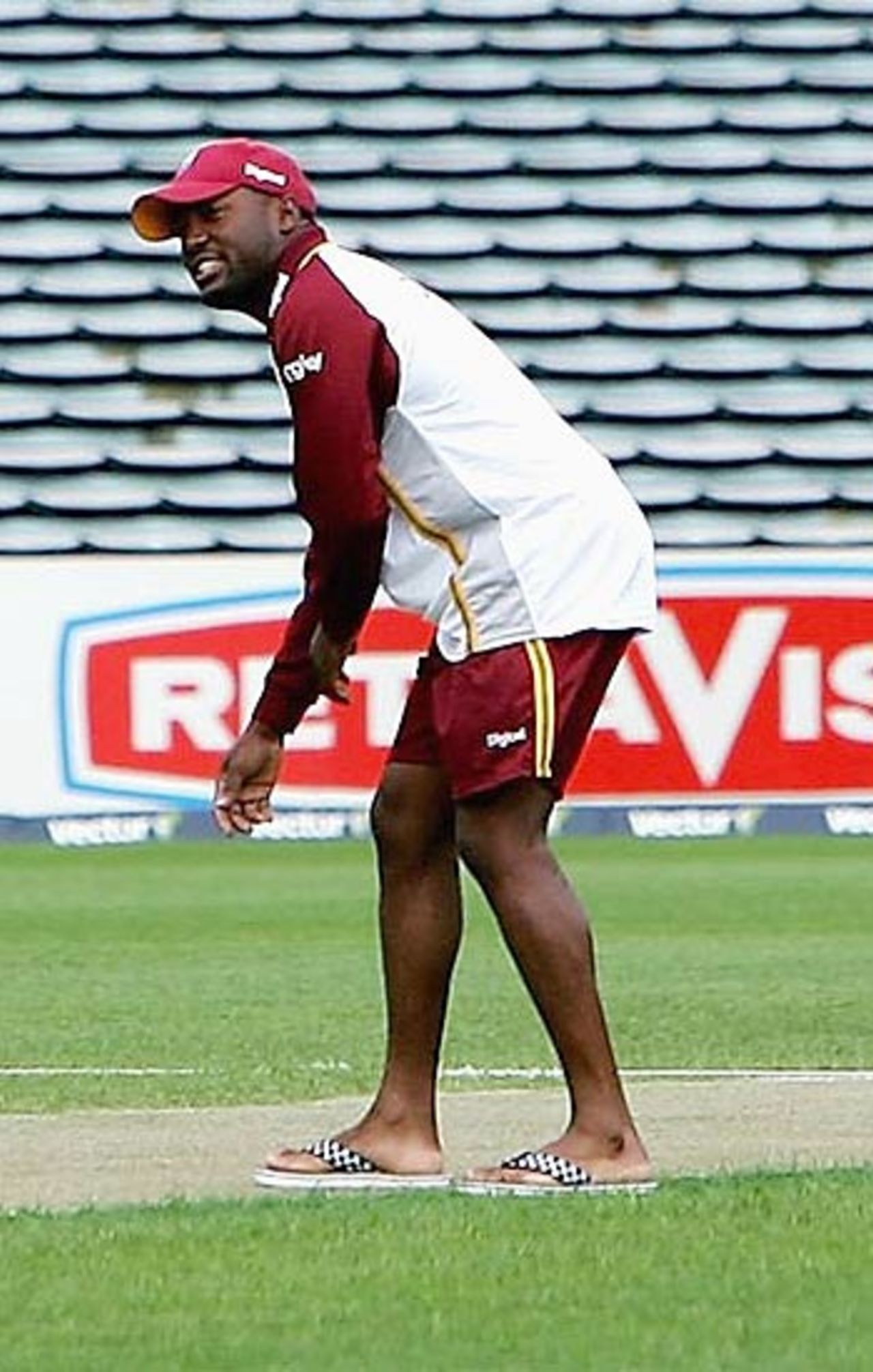 Brian Lara inspects the pitch on the eve of the first Test between New Zealand and West Indies, Auckland, March 8, 2006