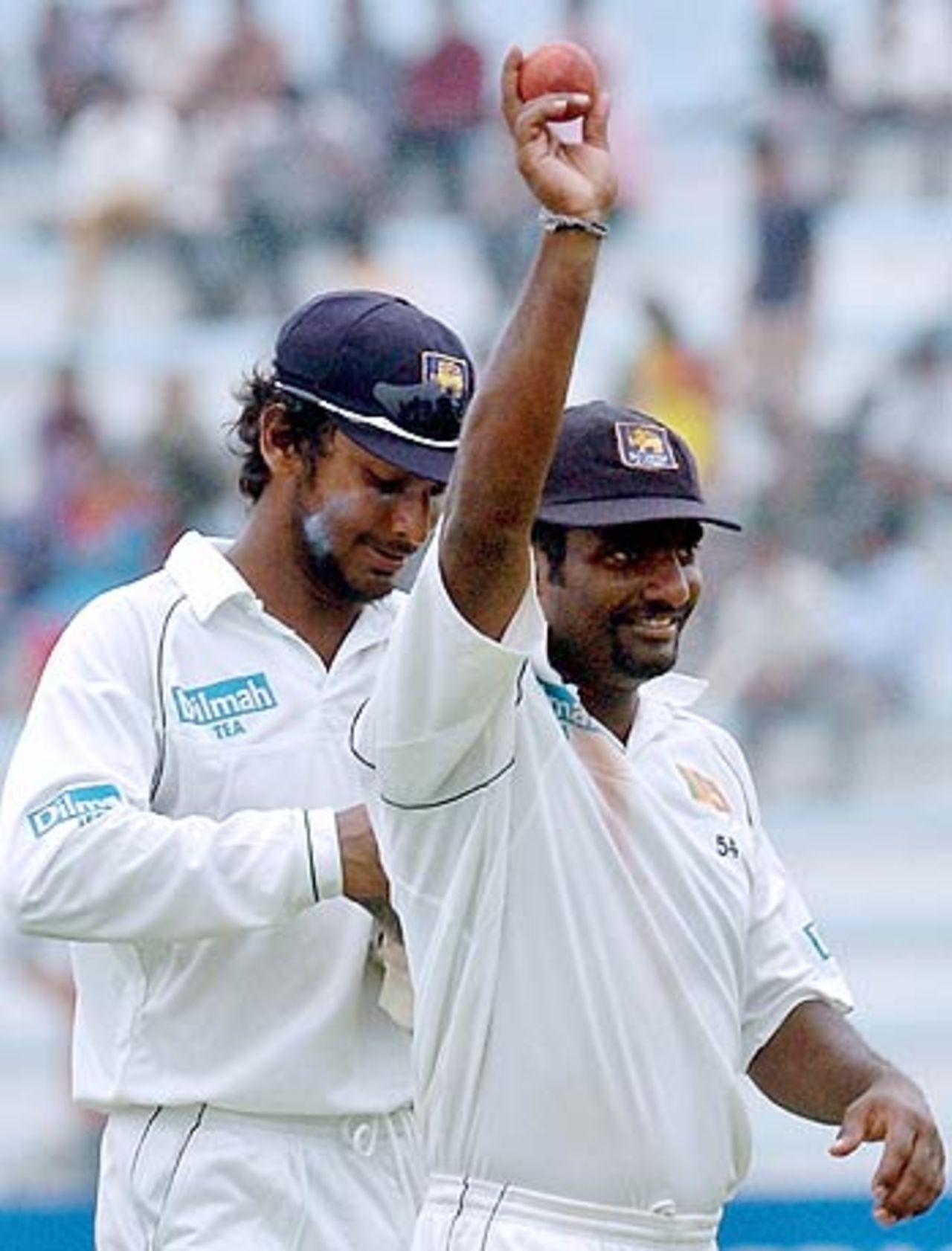 Muttiah Muralitharan holds the ball that got him his 50th five-wicket haul, Bangladesh v Sri Lanka, 2nd Test, Bogra, March 8, 2006