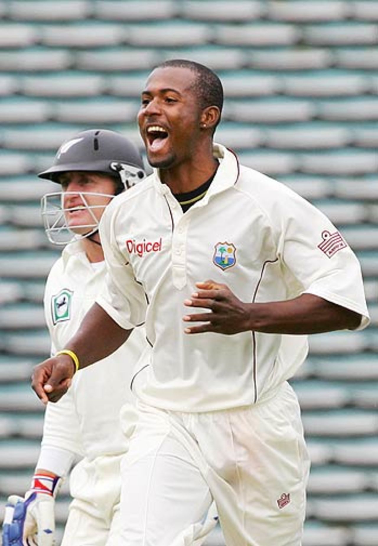 On a roll - Dwayne Smith celebrates one of his three wickets, New Zealand v West Indies, 1st Test, Auckland, 1st day, March 9 2006