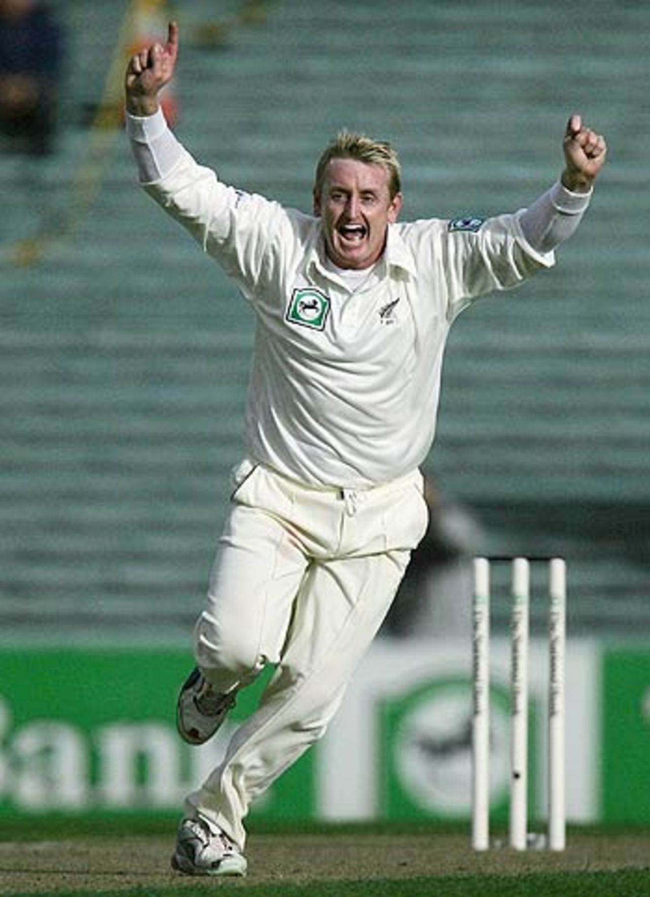 Scott Styris celebrates a strike, New Zealand v West Indies, 1st Test, Auckland, 1st day, March 9 2006