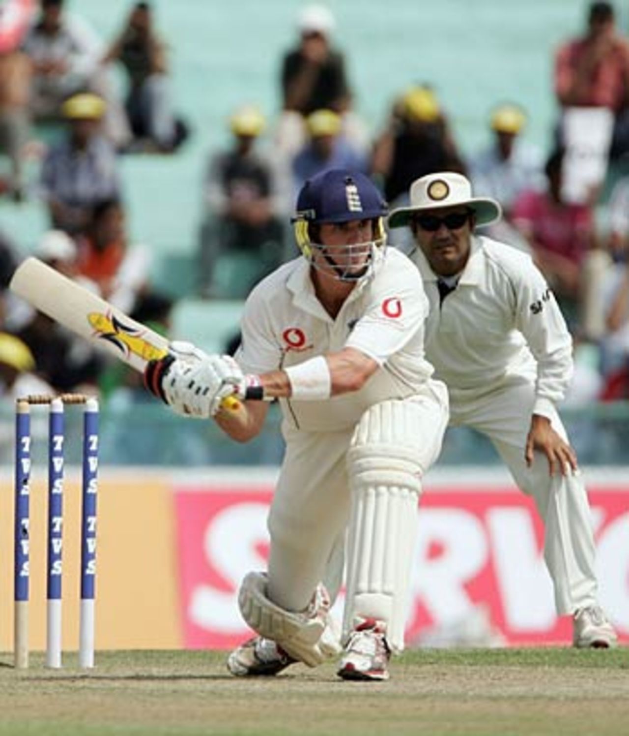Kevin Pietersen is all set to slog sweep, the first-Test hero, India v England, 2nd Test, Mohali, 1st day, March 9, 2006 