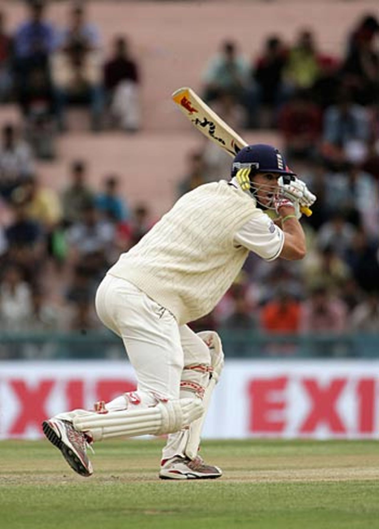 Kevin Pietersen drives during his 64, an aggressive innings which was ended shortly before bad light halted play, India v England, 2nd Test, Mohali, March 9, 2006