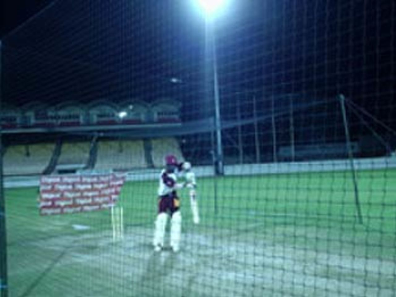 The lights take full effect at St Lucia during a practice session, Beausejour Stadium, St Lucia, March 9 2006