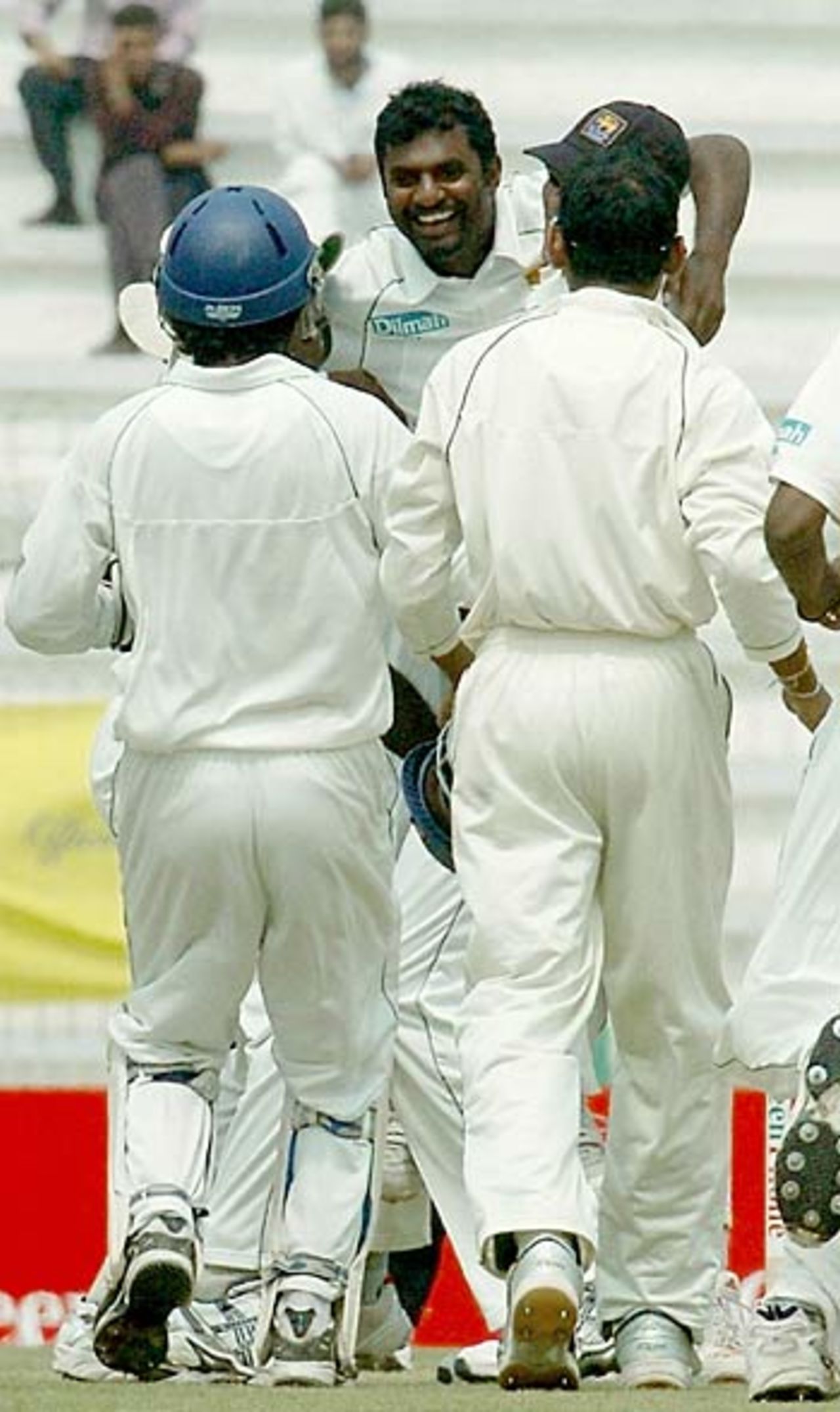 Muttiah Muralitharan celebrates his 600th Test wicket, Bangladesh v Sri Lanka, 2nd Test, Bogra, March 10, 2006 