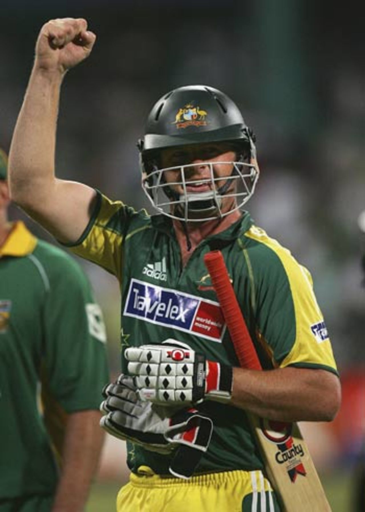 Mick Lewis clenches his fist after hitting the winning runs to beat South Africa, South Africa v Australia, 4th ODI, Durban, 10 March, 2006
