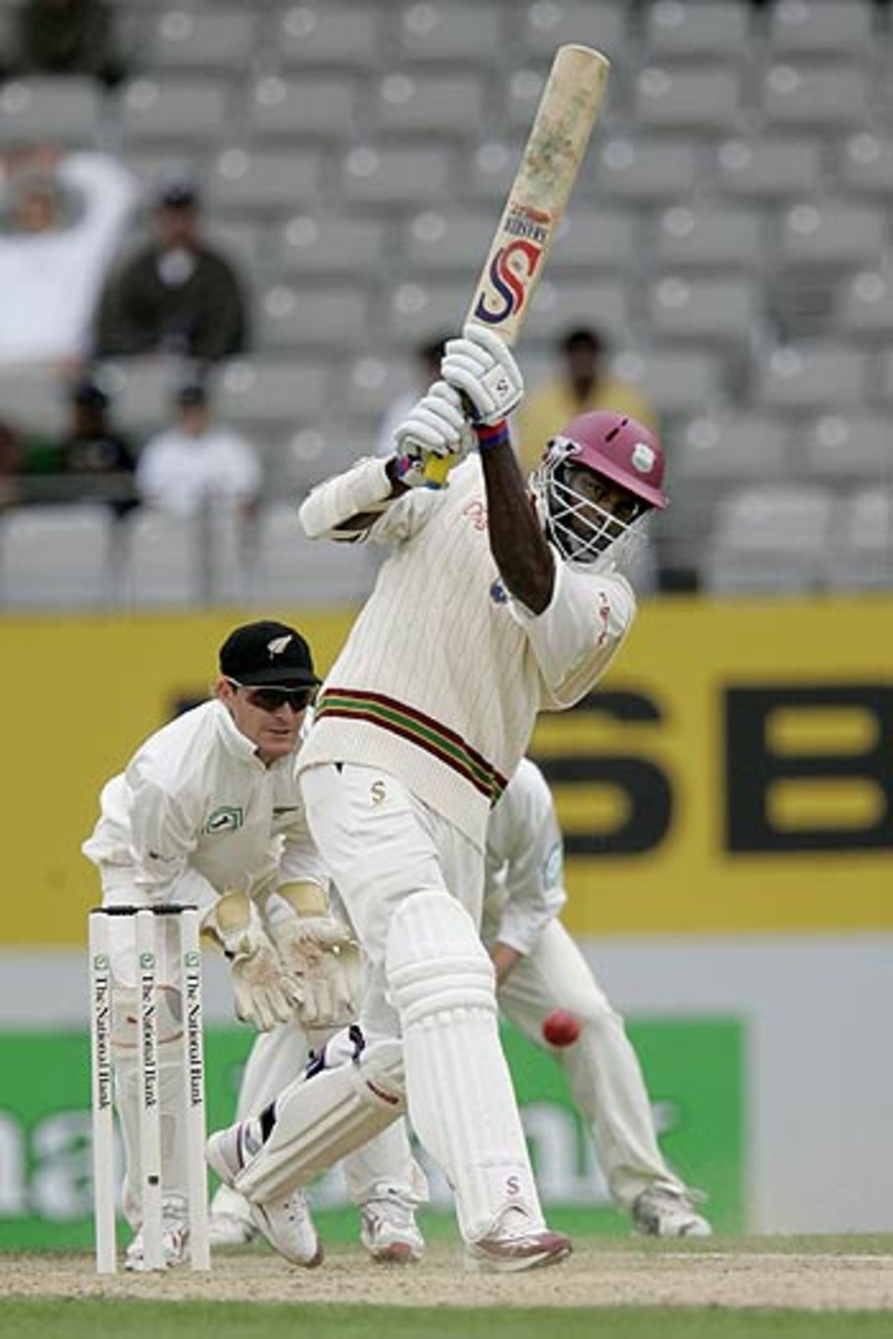 Chris Gayle thumps Daniel Vettori down the ground, New Zealand v West Indies, 1st Test, Auckland, 4th day, March 12, 2006