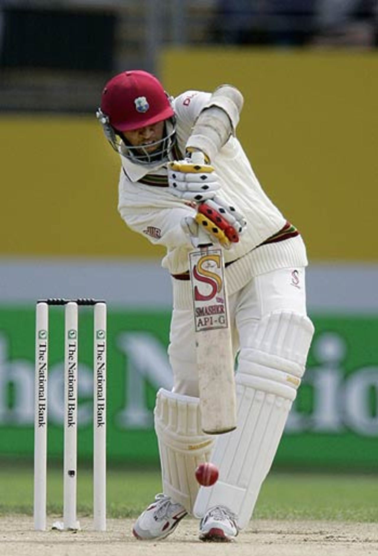 Daren Ganga drives during a 100-run opening stand, New Zealand v West Indies, 1st Test, Auckland, 4th day, March 12, 2006