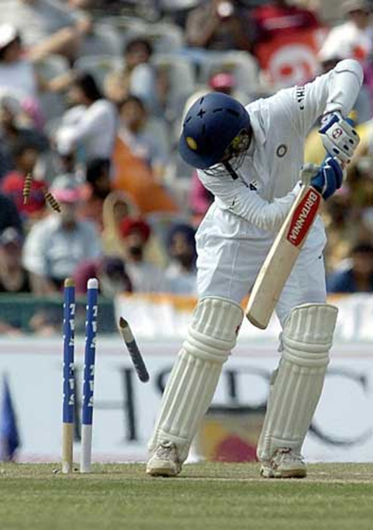 Rahul Dravid is bowled by Andrew Flintoff, India v England, 2nd Test, Mohali, 4th day, March 12, 2006 