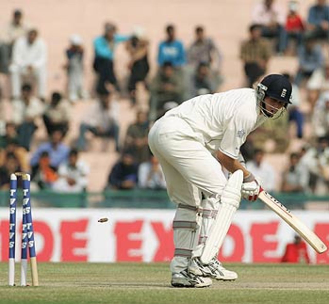 Matthew Hoggard has no clue to this one from Munaf Patel, India v England, 2nd Test, Mohali, 5th day, March 13 2006