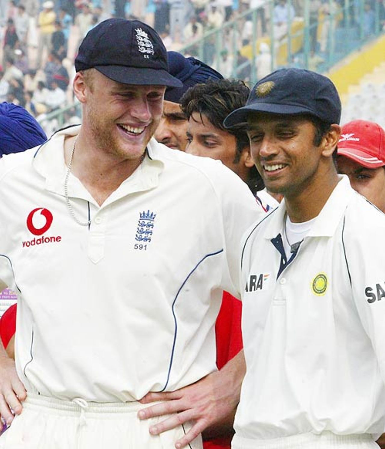 The two rival captains share a lighter moment at the end of the game, India v England, 2nd Test, Mohali, March 13, 2006