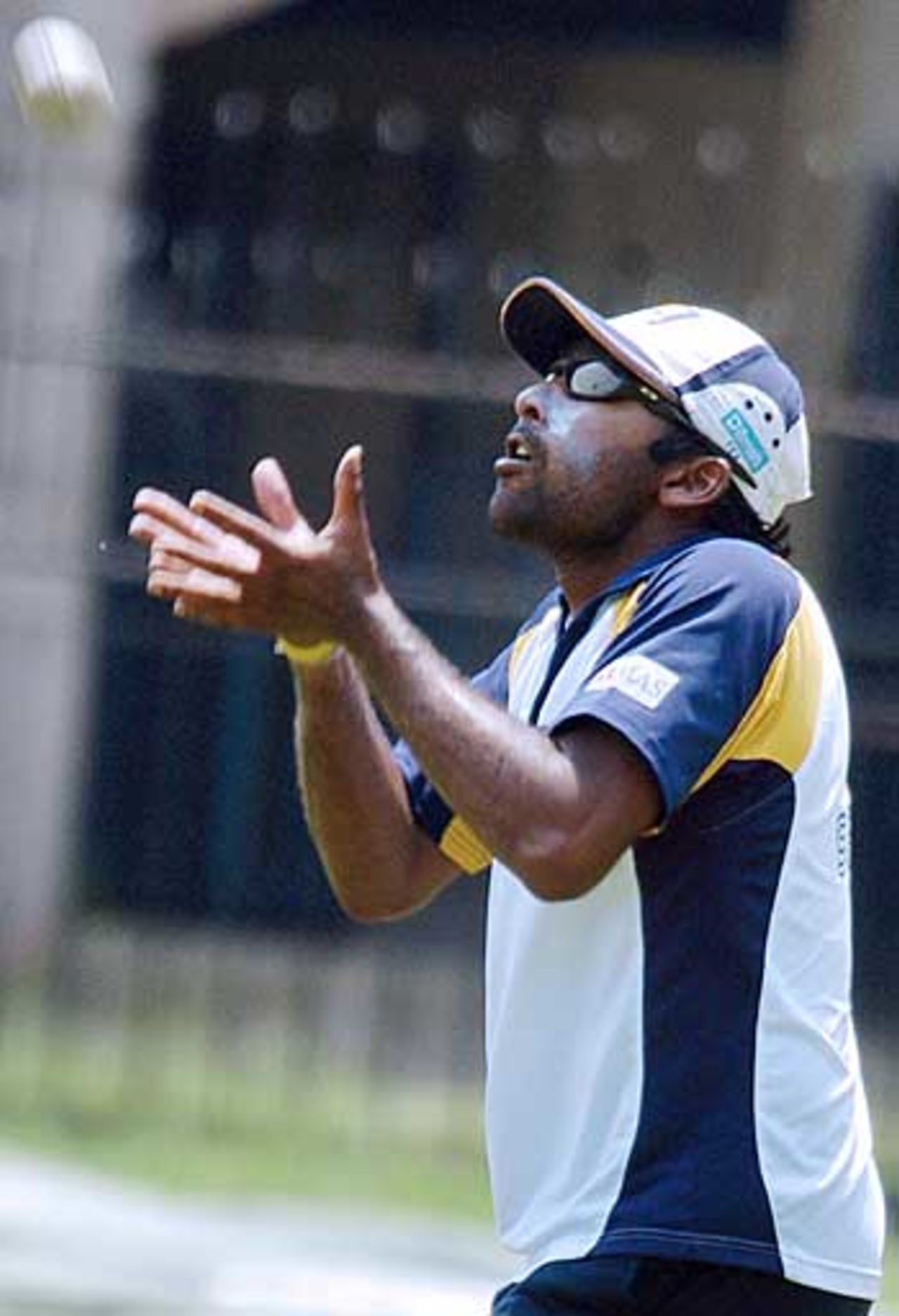 Mahela Jayawardene keeps his eye on the ball during a training session, as Sri Lanka prepare for the one-day series against Pakistan, Colombo, March 15, 2006