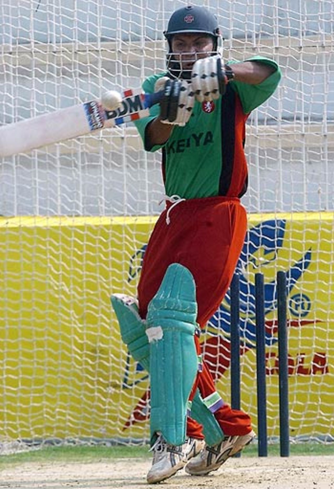 Kenya's Kalpesh Patel bats at the Shaheed Chandu Stadium nets, Bogra, March 16, 2006