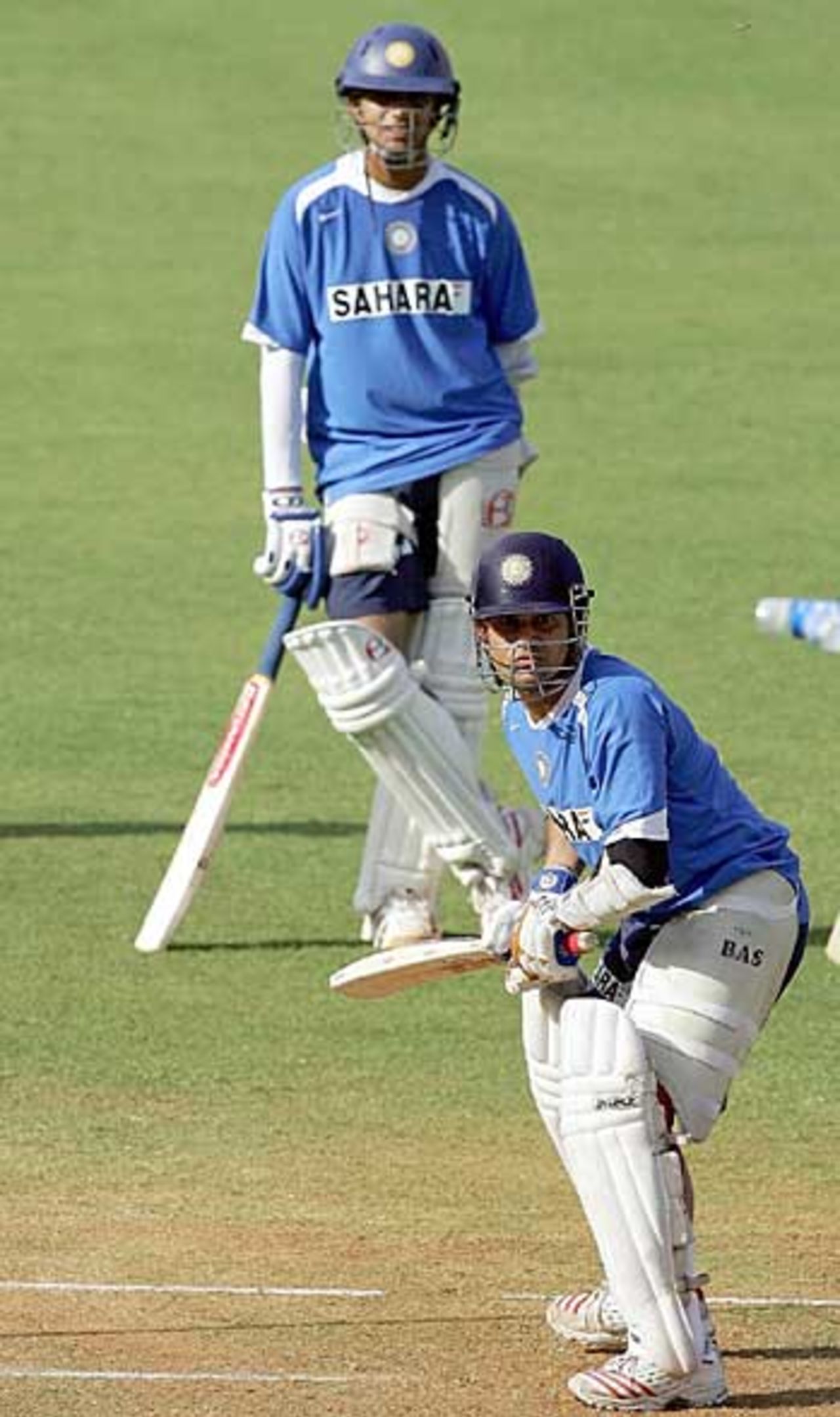 Sachin Tendulkar waits for another delivery in the nets ahead of the third Test against England, Mumbai, March 16, 2005