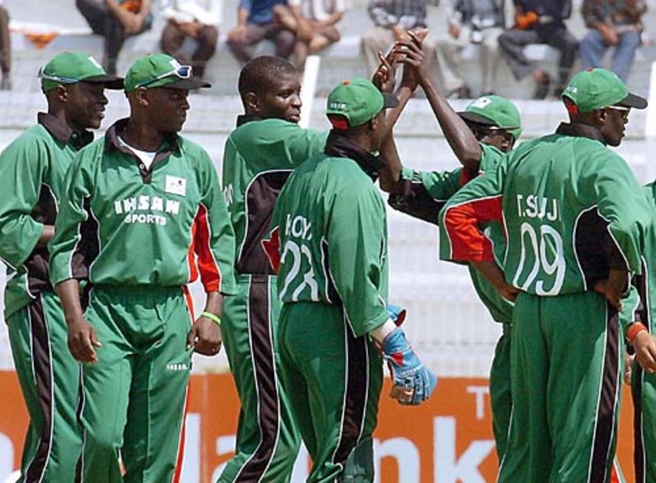 Peter Ongondo celebrates one of his two wickets ... but they came at a cost, Bangladesh v Kenya, 1st ODI, Bogra, March 17, 2006
