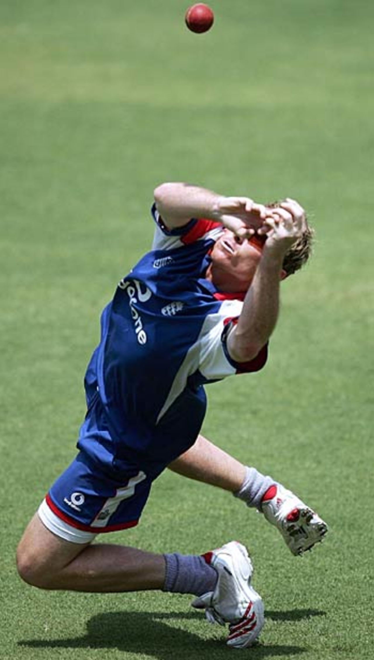 An acrobatic Ian Bell dives for a catch during practice, Wankhede Stadium, Mumbai, March 17 2006